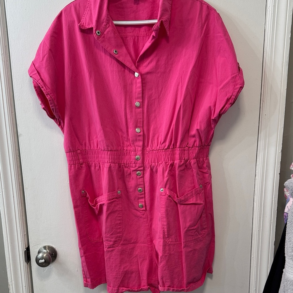 Vibrant Pink Button-Up Jumpsuit